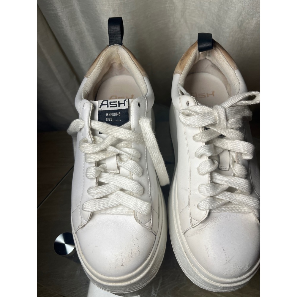 Ash Cult White Leather Platform Sneakers Womens Size 38 Low Top Chunky Trainers